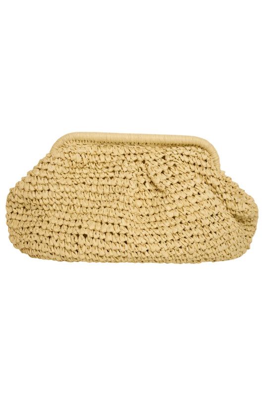 Camel Woven Straw Clutch Bag