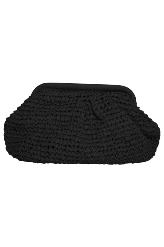 Black Woven Straw Clutch Bag