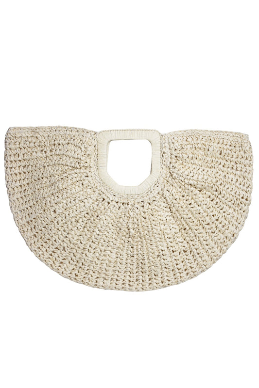 Beige Half Moon Woven Straw Oversized Grab Bag