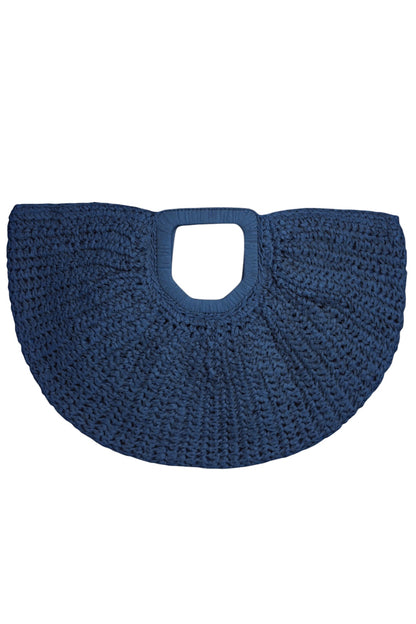 Navy Half Moon Woven Straw Oversized Grab Bag