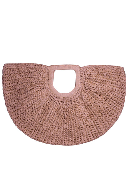 Pink Half Moon Woven Straw Oversized Grab Bag