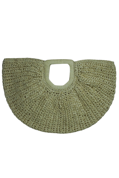 Khaki Half Moon Woven Straw Oversized Grab Bag