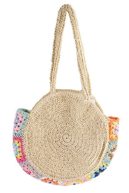 Multi Crochet Round Woven Straw Bag