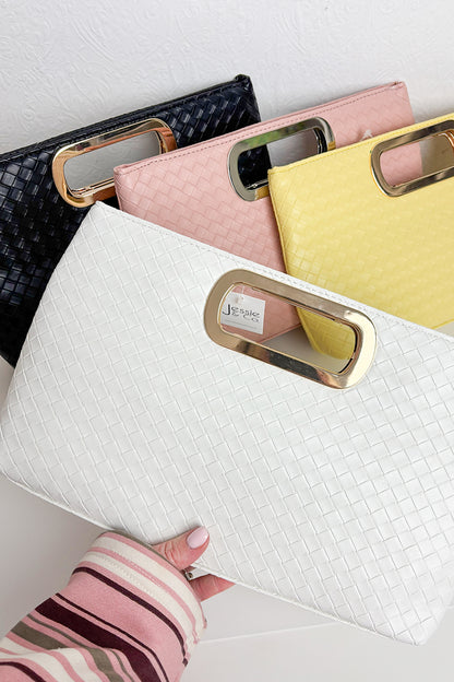 Black Woven Rectangle Grab Handle Clutch