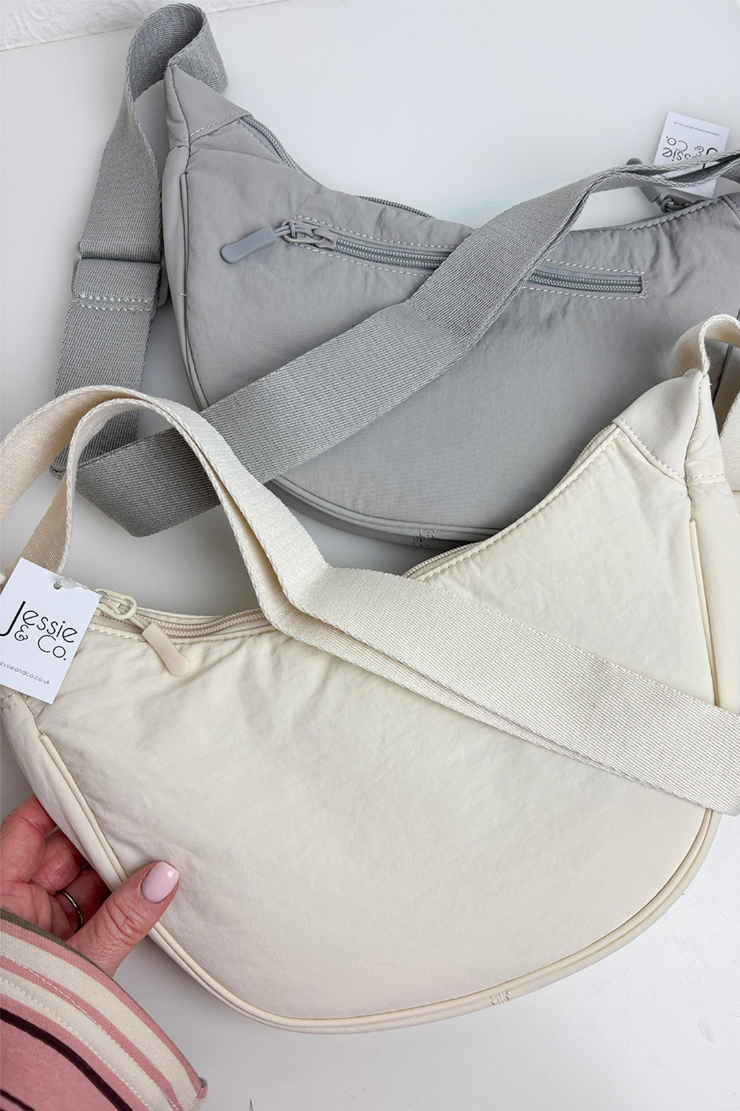 Cream Small Half Moon Cross Body Bag
