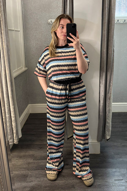 Black & Multi Striped Wide Leg Trousers