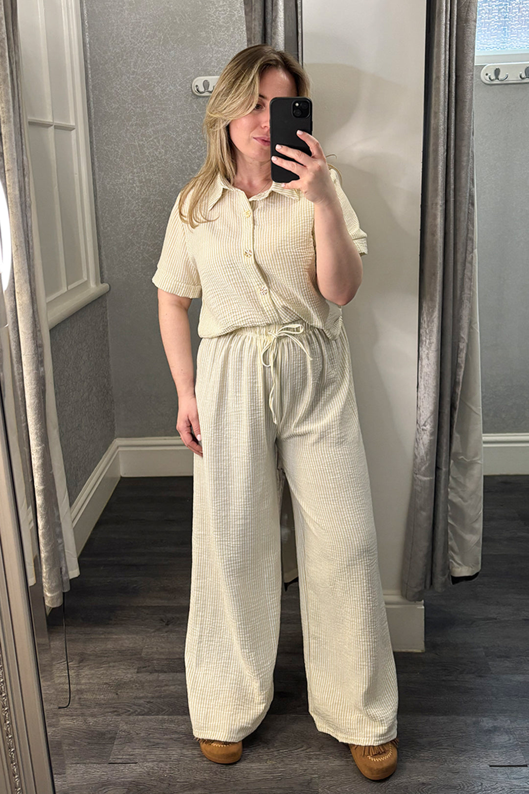 Beige Pinstripe Trousers Co-ord