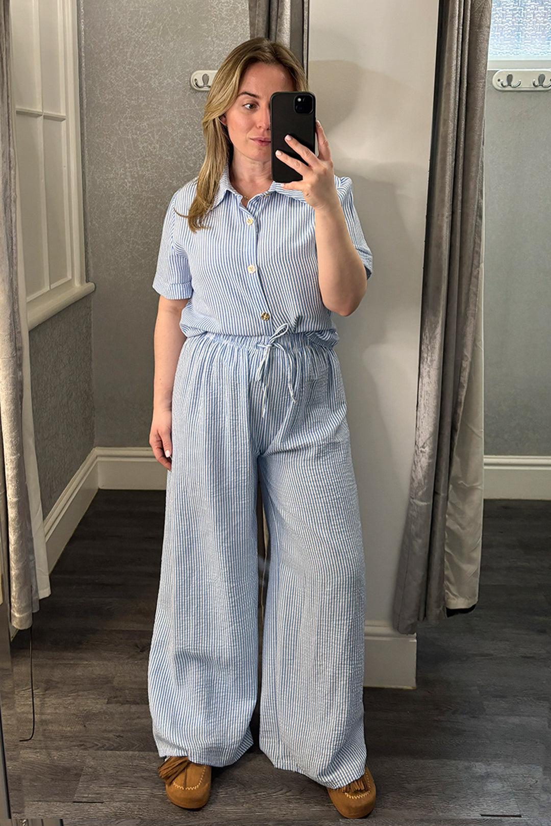 Blue Pinstripe Trousers Co-ord