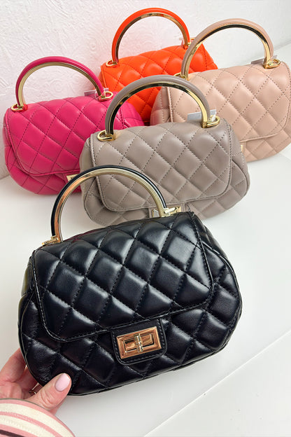 Fuchsia Quilted Oval Grab Handle Bag