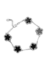 Silver & Black Diamante Clover Bracelet