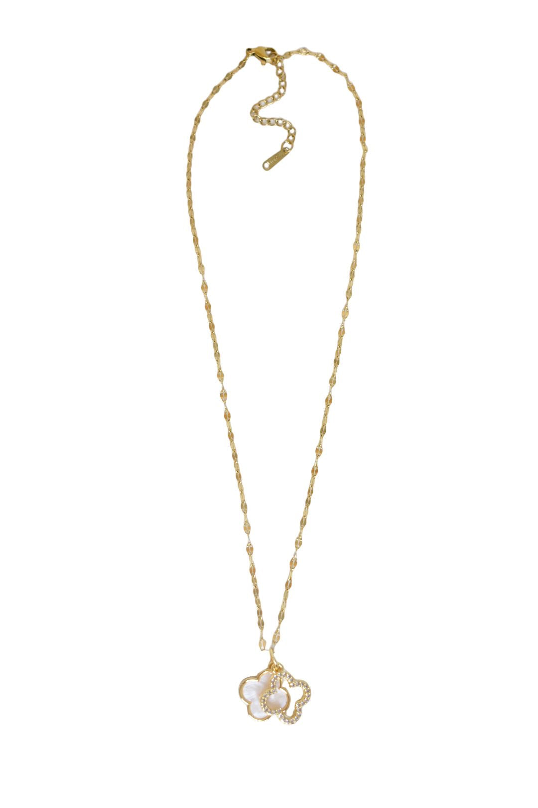 White & Gold Diamante Clover Necklace