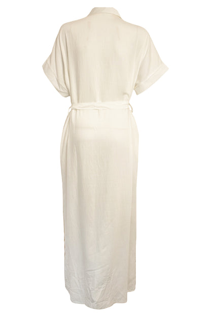 Beige Embossed Gold Palm Tree Belted Midi Dress