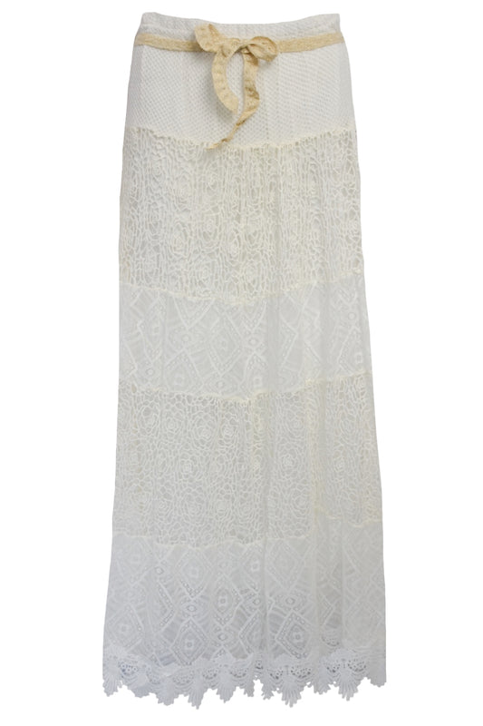 Cream Lace Tiered Maxi Skirt