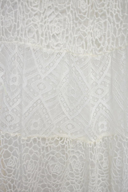 Cream Lace Tiered Maxi Skirt