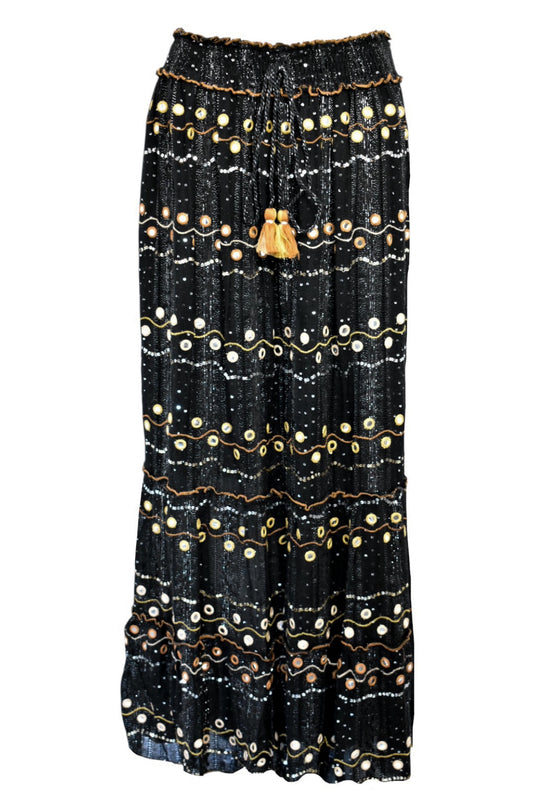 Black Mirror Embellished Maxi Skirt