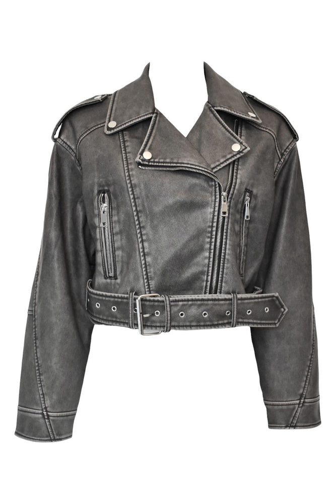 Distressed Faux Leather Biker Jacket