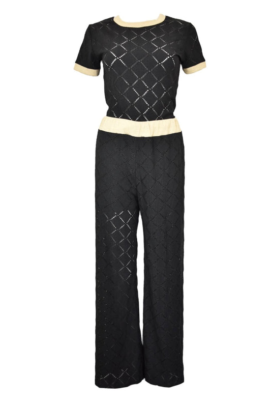 Black Contrast Trim geo Design Loungesuit