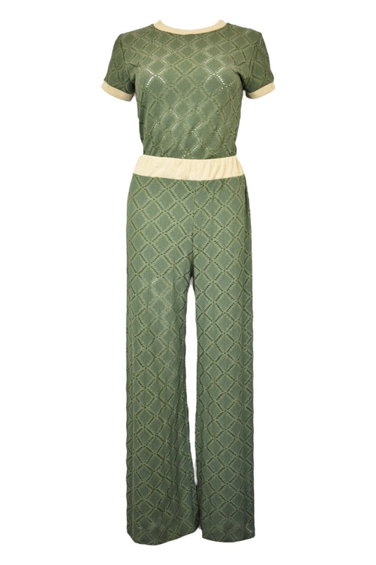 Khaki Contrast Trim Geo Design Loungesuit