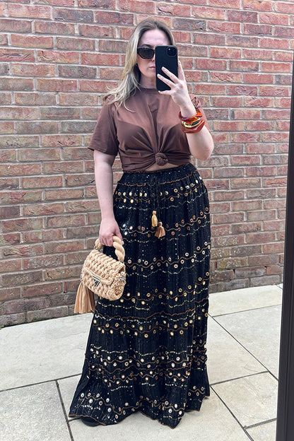 Black Mirror Embellished Maxi Skirt