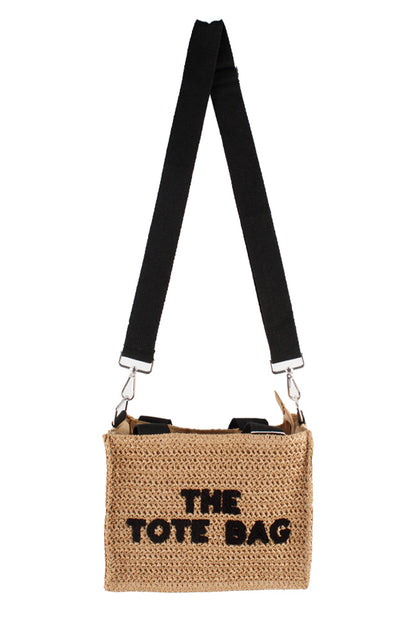 Camel Straw Embossed Tote Bag