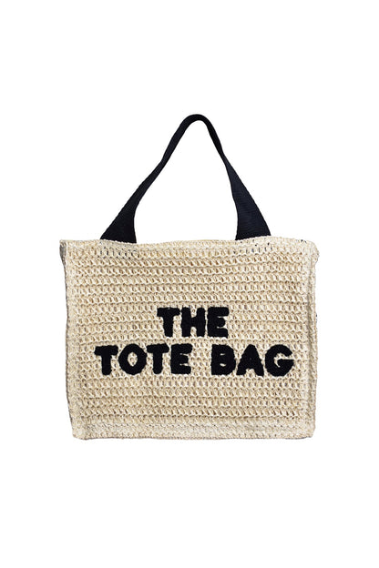 Beige Straw Embossed Tote Bag