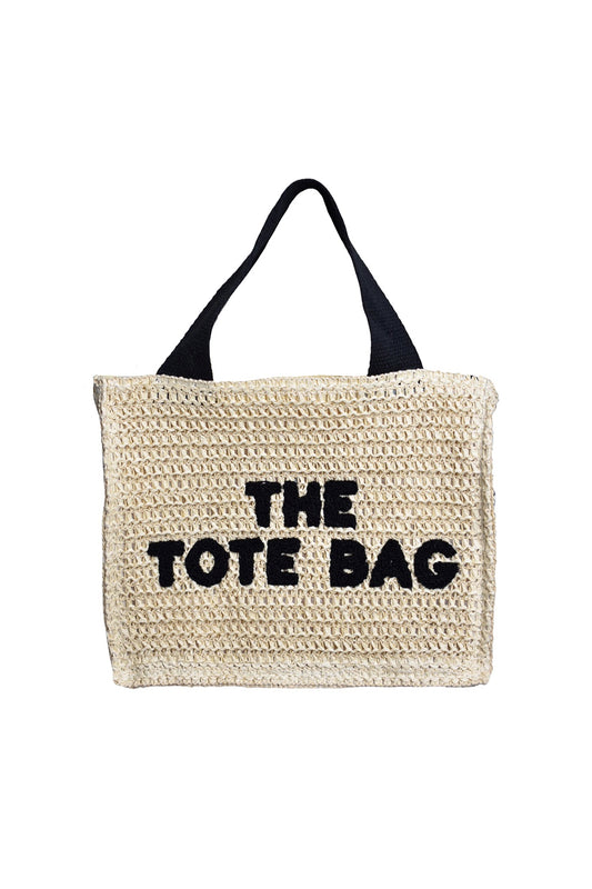 Beige Straw Embossed Tote Bag