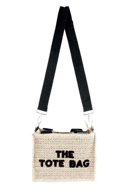 Beige Straw Embossed Tote Bag