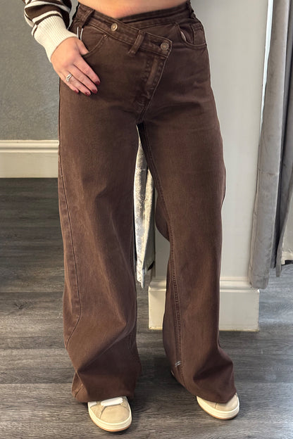 Brown Overlap Dad Fit Jeans