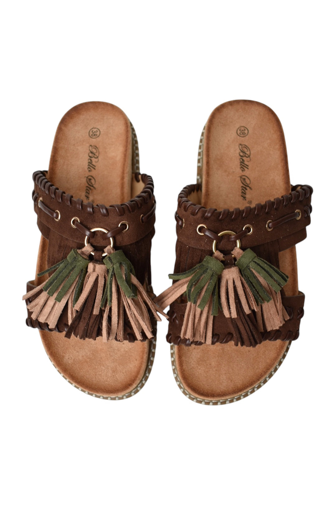 Brown Faux Suede Tassel Sandals