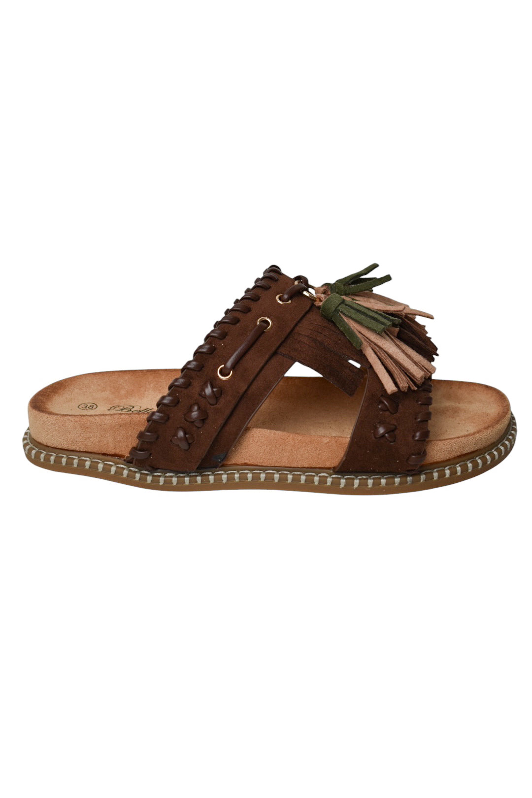 Brown Faux Suede Tassel Sandals