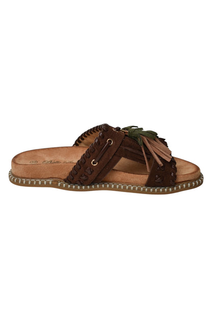 Brown Faux Suede Tassel Sandals