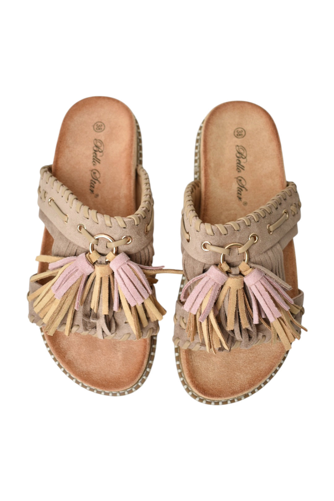 Taupe Faux Suede Tassel Sandals