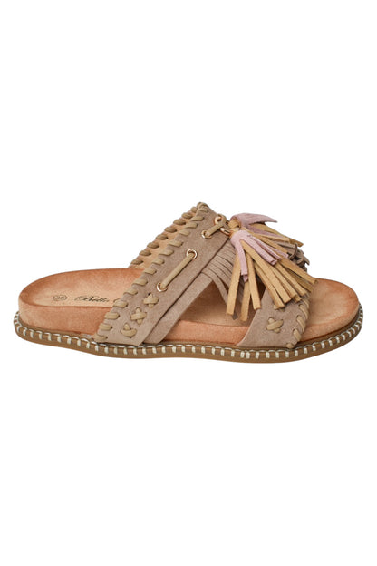 Taupe Faux Suede Tassel Sandals