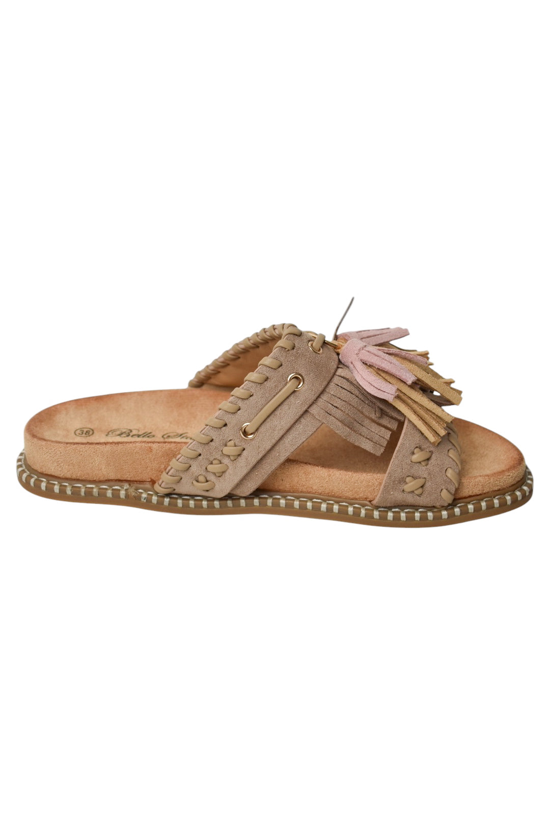 Taupe Faux Suede Tassel Sandals