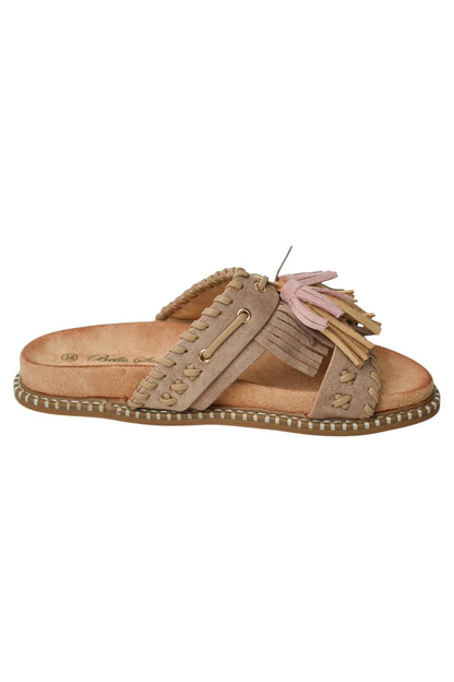 Taupe Faux Suede Tassel Sandals