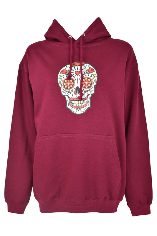 Burgundy Sugar Skull Hoodie