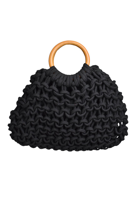 Black Woven Rope Hoop Handle Bag