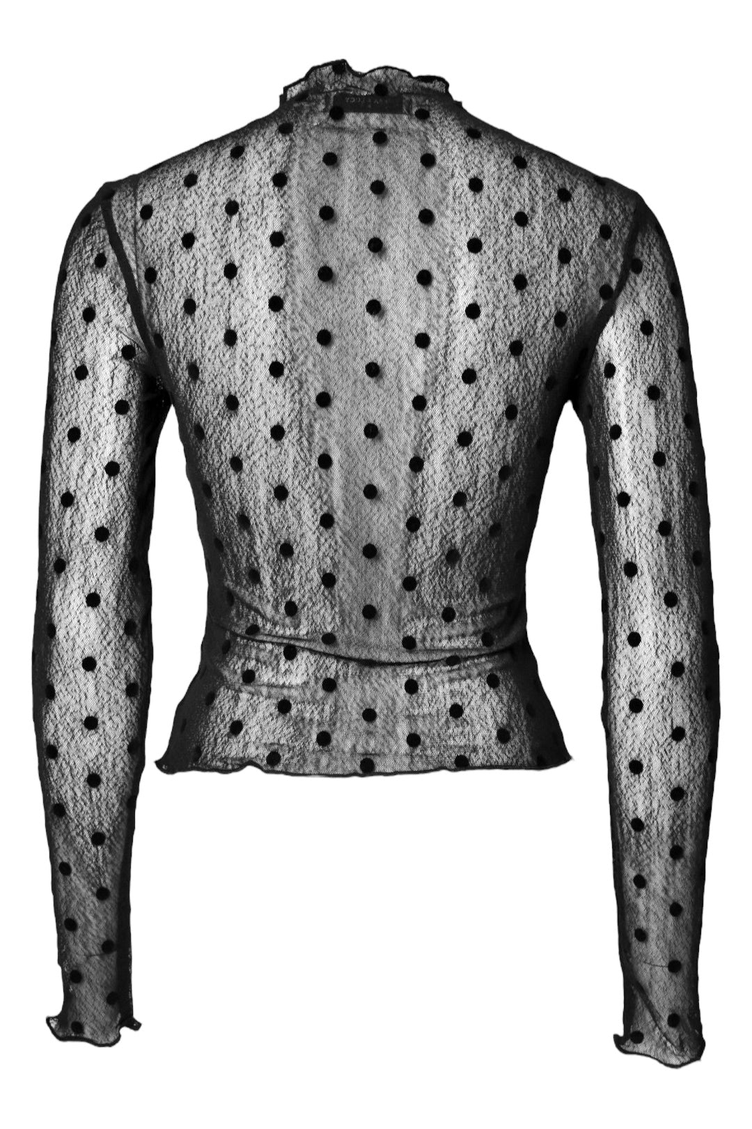 Black Polka Dot Mesh Long Sleeve Top