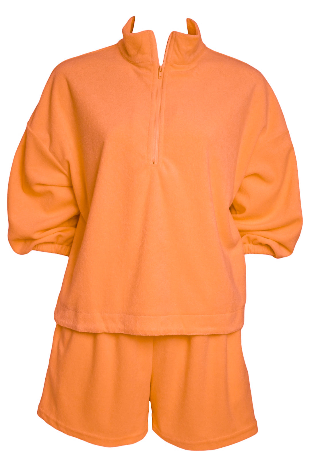 Orange Toweling Quarter Zip & Shorts Co-ord