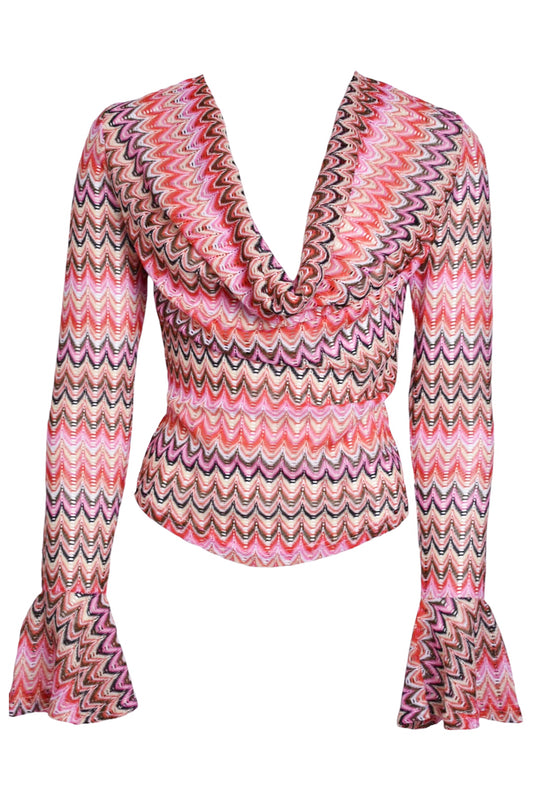 Pink Zig Zag Knitted Cowl Neck Top