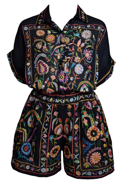 Black Floral Print Short Sleeve Shirt & Shorts Co-ord