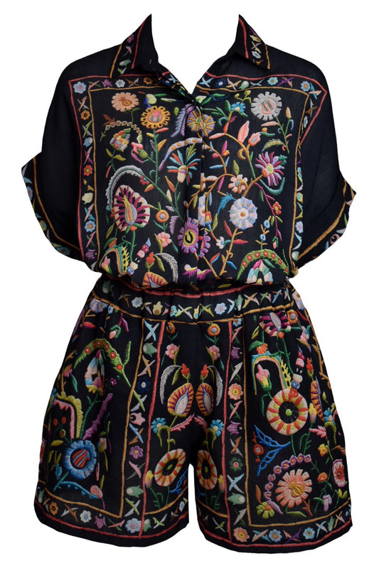 Black Floral Print Short Sleeve Shirt & Shorts Co-ord
