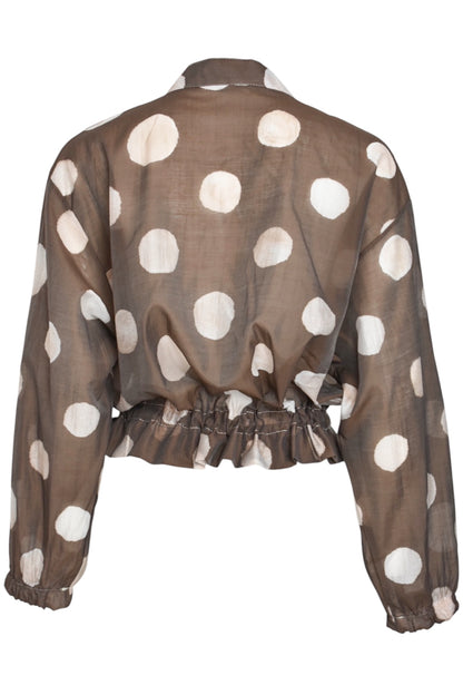 Brown & Cream Spotted Sheer Bomber Jacket