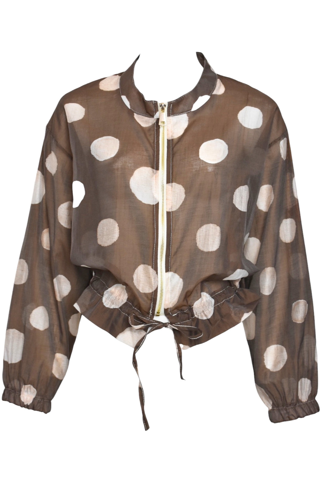 Brown & Cream Spotted Sheer Bomber Jacket