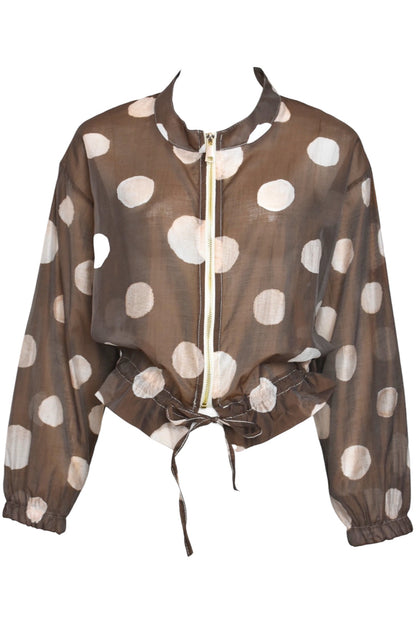Brown & Cream Spotted Sheer Bomber Jacket