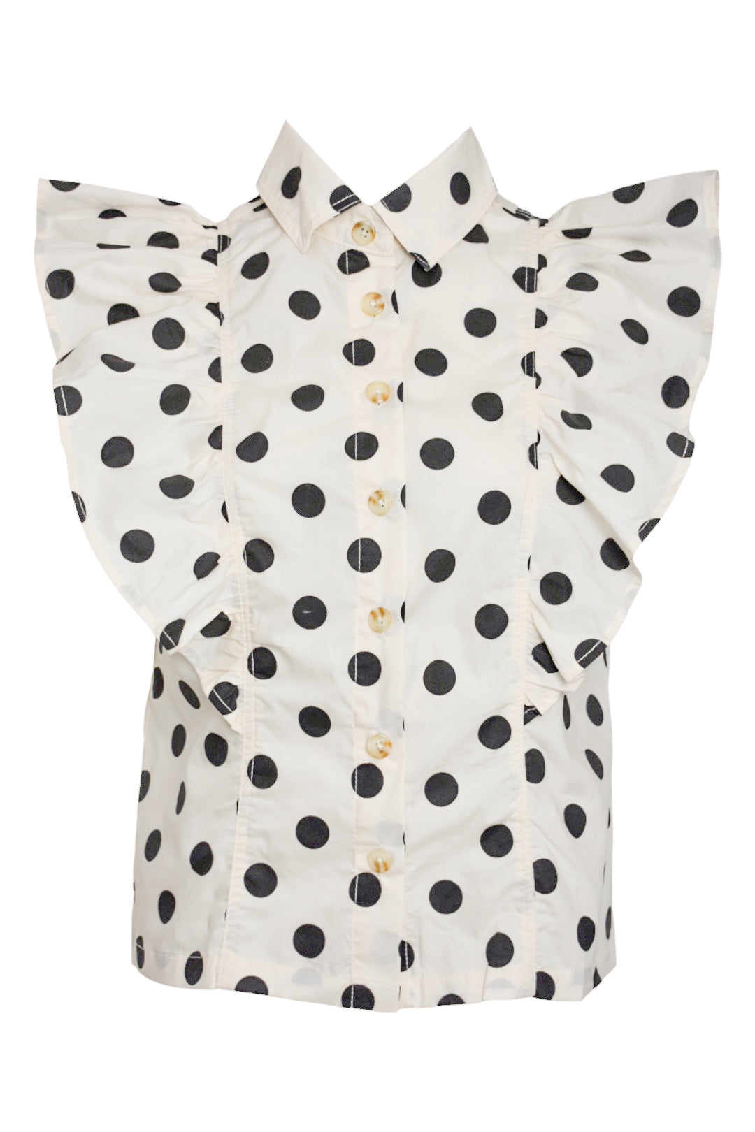 Cream & Black Polka Dot Frilled Short Sleeve Shirt