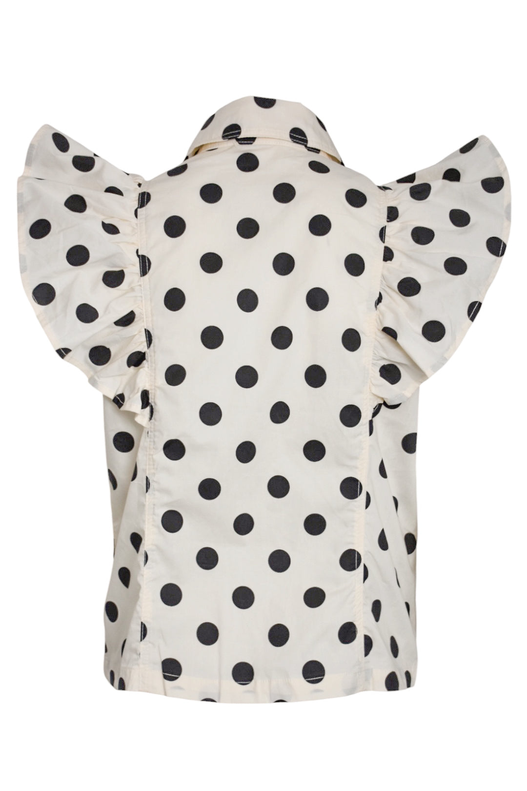 Cream & Black Polka Dot Frilled Short Sleeve Shirt