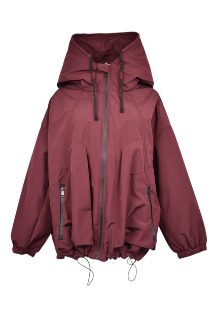 Burgundy Contrast Zip Hooded Coat