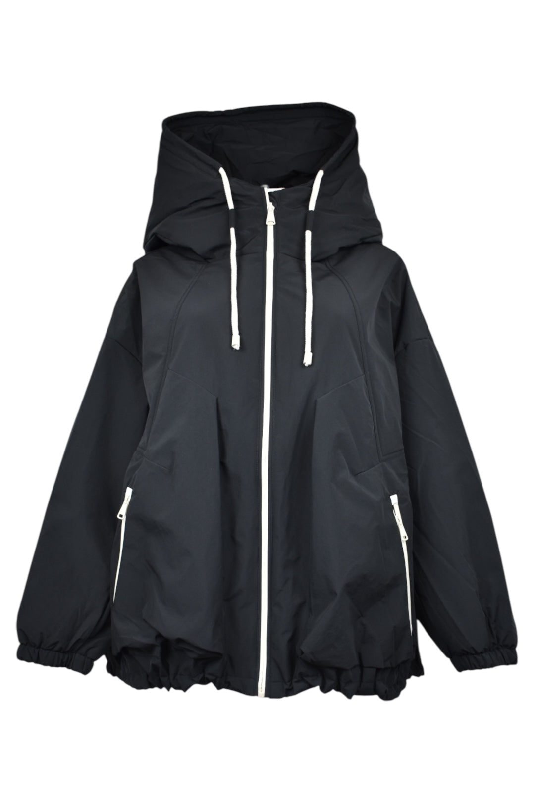 Black Contrast Zip Hooded Coat