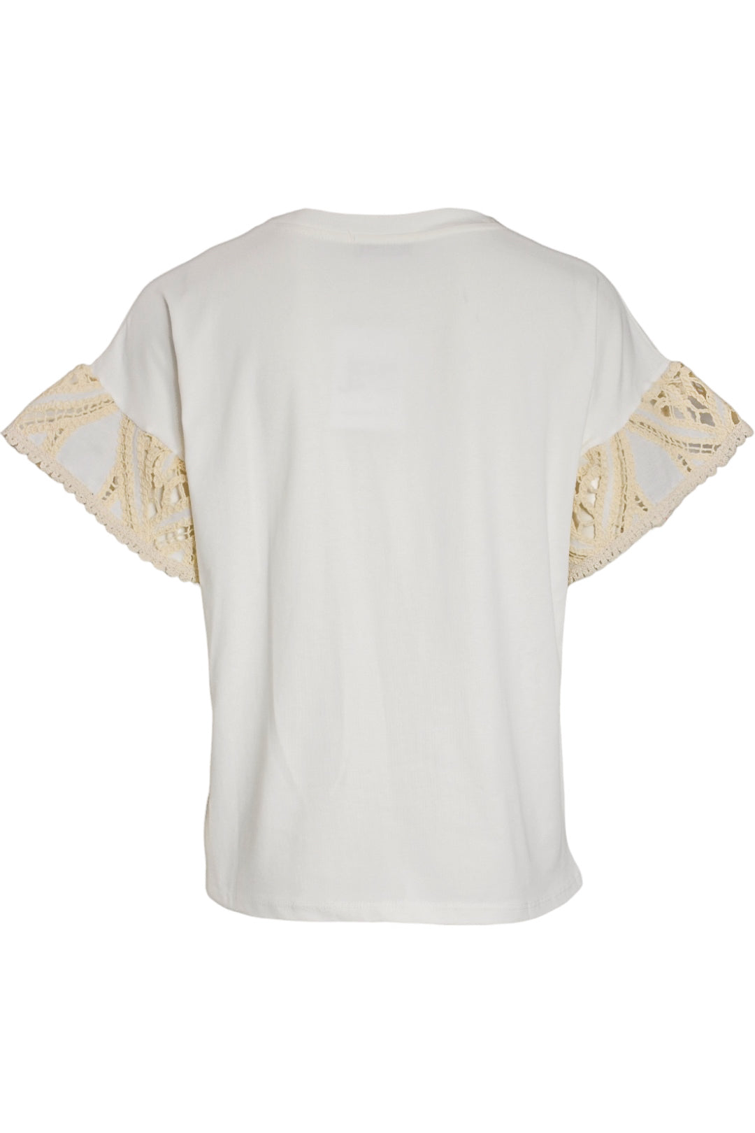 Cream Crochet Pocket & Frill Sleeve T-Shirt